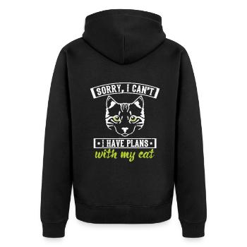 Lustige Katzen Design Ich habe Pläne mit meiner Catbrown ca - Unisex Premium Bio Zip Hoodie - Schwarz - Hinten - Nico (187cm)