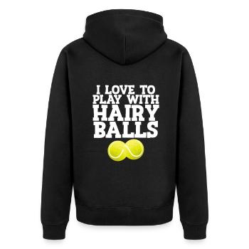 I Love To Play With Hairy Balls Tennis Player Gift - Unisex Premium Organic Zip Hoodie - black - Back - Nico (187cm)