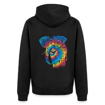 Tie Dye Elephant Mandala - Unisex Premium Bio Zip Hoodie - Schwarz - Hinten - Nico (187cm)