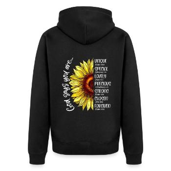 Gott sagt, du bist Sonnenblume Christliche Bibelverse - Unisex Premium Bio Zip Hoodie - Schwarz - Hinten - Nico (187cm)