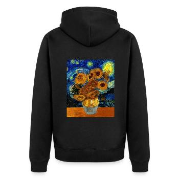 Vincent van Gogh Sternennacht Sonnenblumenkunst Berühmt - Unisex Premium Bio Zip Hoodie - Schwarz - Hinten - Nico (187cm)