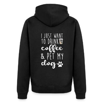 Ich möchte nur Kaffee trinken und meinen Hund streicheln - lustig - Unisex Premium Bio Zip Hoodie - Schwarz - Hinten - Nico (187cm)