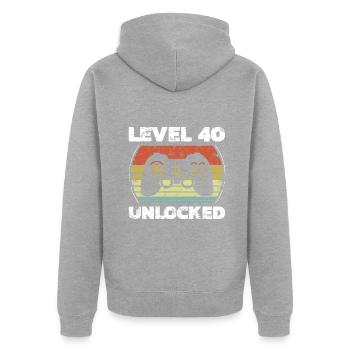 Level 40 Freigeschalteter lustiger Videospieler 40. Geburtstag - Unisex Premium Bio Zip Hoodie - Grau meliert - Hinten - Nico (187cm)