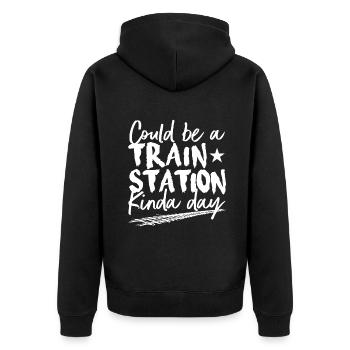 Könnte ein Bahnhof Art von Tag Frauen Vintag sein - Unisex Premium Bio Zip Hoodie - Schwarz - Hinten - Nico (187cm)