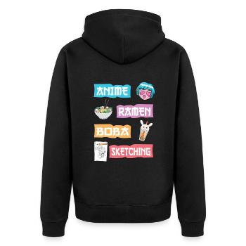 Anime Ramen Boba Skizzieren - Kawaii Anime Lover Gi - Unisex Premium Bio Zip Hoodie - Schwarz - Hinten - Nico (187cm)
