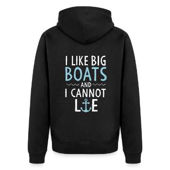 Kreuzfahrt Reise Geschenke Ich mag große Boote und ich kann nicht li - Unisex Premium Bio Zip Hoodie - Schwarz - Hinten - Nico (187cm)
