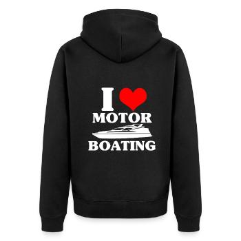 I Love Motor Boating Funny Boater - Unisex Premium Organic Zip Hoodie - black - Back - Nico (187cm)