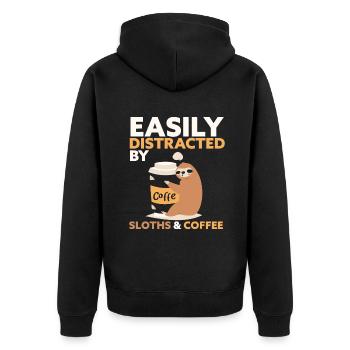 Easily Distracted By Sloths And coffee Sloth coffe - Unisex Premium Organic Zip Hoodie - black - Back - Nico (187cm)