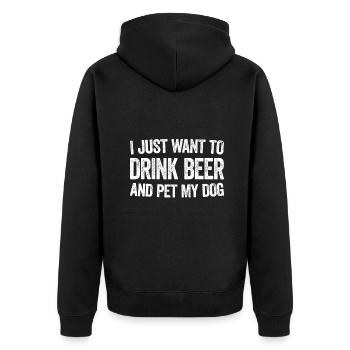 Ich möchte nur Bier trinken und meinen Hund streicheln - Unisex Premium Bio Zip Hoodie - Schwarz - Hinten - Nico (187cm)