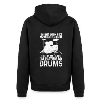 Ich könnte aussehen, als würde ich Schlagzeug spielen lustig - Unisex Premium Bio Zip Hoodie - Schwarz - Hinten - Nico (187cm)