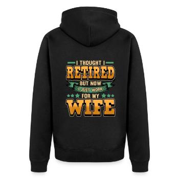 Männer Ich dachte, ich bin in Rente, aber jetzt arbeite ich nur noch für M - Unisex Premium Bio Zip Hoodie - Schwarz - Hinten - Nico (187cm)
