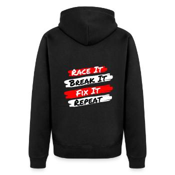 Race It Break It Fix It Repeat - Funny Racecar - Veste à capuche bio Premium Unisexe - noir - Dos - Nico (187cm)