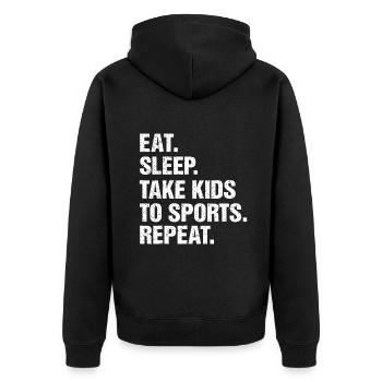 Cadeau VINTAGE, Eat Sleep Emmenez les enfants au sport Répétez - Veste à capuche bio Premium Unisexe - noir - Dos - Nico (187cm)