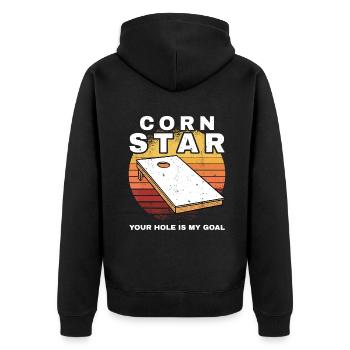 Mens Corn Star Your Hole Is My Goal Cornholecornho - Unisex Premium Organic Zip Hoodie - black - Back - Nico (187cm)