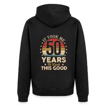 Ich brauchte 50 Jahre, um dieses gute 50. Birthda auszusehen - Unisex Premium Bio Zip Hoodie - Schwarz - Hinten - Nico (187cm)