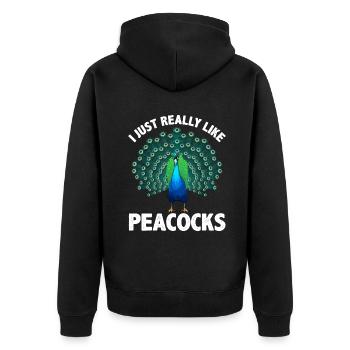 Cool Peacock Design For Men Women Kids Bird Peacoc - Unisex Premium Organic Zip Hoodie - black - Back - Nico (187cm)