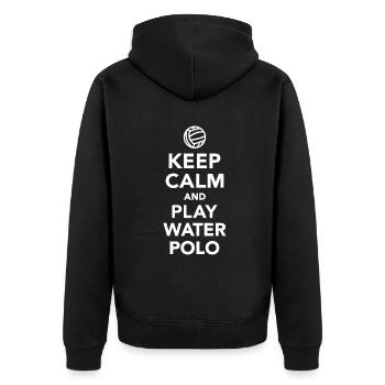 Ruhe bewahren und Wasserball spielen - Unisex Premium Bio Zip Hoodie - Schwarz - Hinten - Nico (187cm)