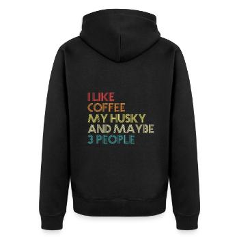 Siberian Husky Dog Owner Coffee Lovers Quote Vinta - Unisex Premium Organic Zip Hoodie - black - Back - Nico (187cm)