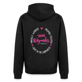 Waymaker Miracle Worker Promise Keeper Isaiah 42:1 - Unisex Premium Organic Zip Hoodie - black - Back - Nico (187cm)