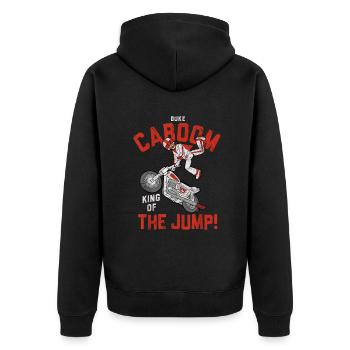 Pixar 4 Duke Caboom Der König des Springens - Unisex Premium Bio Zip Hoodie - Schwarz - Hinten - Nico (187cm)