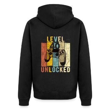 Herren 40. Geburtstag Level 40 Freigeschaltete Video Gamerle - Unisex Premium Bio Zip Hoodie - Schwarz - Hinten - Nico (187cm)