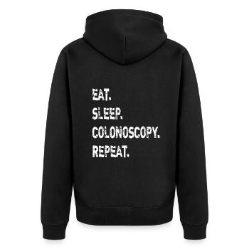 Essen Schlaf Koloskopie Wiederholung Gastroenterologe GI - Unisex Premium Bio Zip Hoodie - Schwarz - Hinten - Nico (187cm)