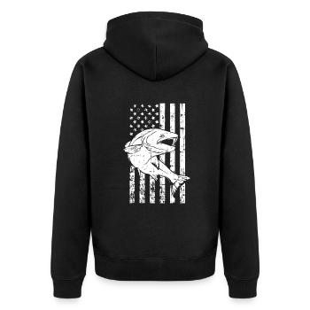Amerikanische Flagge Bass Angeln Valentinstag Fisherma - Unisex Premium Bio Zip Hoodie - Schwarz - Hinten - Nico (187cm)