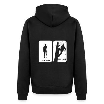 Your Man My Man Lineman Idee | Elektrokabel-Idee - Unisex Premium Bio Zip Hoodie - Schwarz - Hinten - Nico (187cm)
