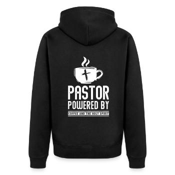 Pastor Powered Kaffee und der Heilige Geist Funny Pa - Unisex Premium Bio Zip Hoodie - Schwarz - Hinten - Nico (187cm)