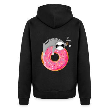 Faultier auf Donut mit Tasse dampfendem Kaffee - Unisex Premium Bio Zip Hoodie - Schwarz - Hinten - Nico (187cm)