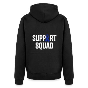 Darmkrebs Support Squad Darmkrebs bewusst - Unisex Premium Bio Zip Hoodie - Schwarz - Hinten - Nico (187cm)