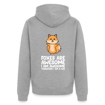 Füchse sind großartig. Ich bin großartig, also bin ich ein F - Unisex Premium Bio Zip Hoodie - Grau meliert - Hinten - Nico (187cm)