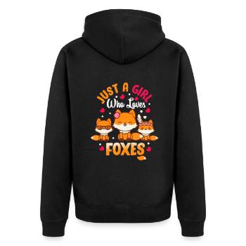 Nur ein Mädchen, das Füchse liebt Kinder Mädchen Süßer Fuchs Gi - Unisex Premium Bio Zip Hoodie - Schwarz - Hinten - Nico (187cm)