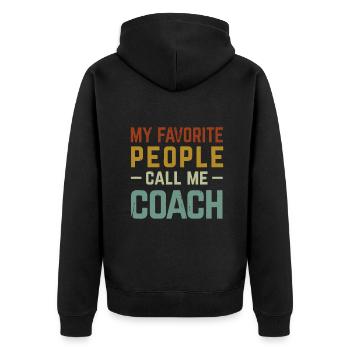 Mes gens préférés m’appellent coach drôle rétro - Veste à capuche bio Premium Unisexe - noir - Dos - Nico (187cm)