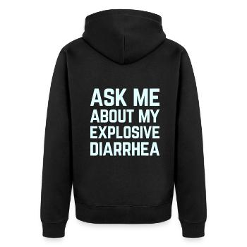 Posez-moi des questions sur ma diarrhée explosive drôle de caca humo - Veste à capuche bio Premium Unisexe - noir - Dos - Nico (187cm)