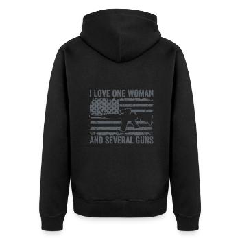 I Love One Woman And Several Guns - Funny Gun Flag - Unisex Premium Organic Zip Hoodie - black - Back - Nico (187cm)