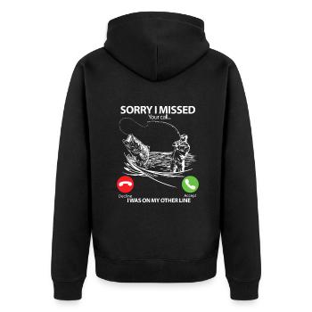 Tut mir leid, dass ich Ihren Anruf verpasst habe Ich war auf meiner anderen Leitung Fi - Unisex Premium Bio Zip Hoodie - Schwarz - Hinten - Nico (187cm)