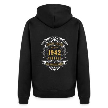 80 Jahre alt 80. Geburtstag Jahrgang 1942 Männer W - Unisex Premium Bio Zip Hoodie - Schwarz - Hinten - Nico (187cm)