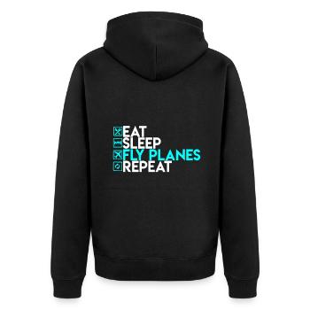 Eat Sleep Fly Flugzeuge wiederholen - Trendiges Flugzeug Pilo - Unisex Premium Bio Zip Hoodie - Schwarz - Hinten - Nico (187cm)