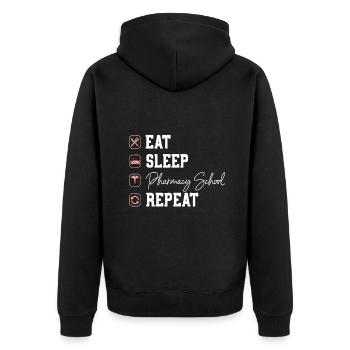 Apotheke Schule Essen Schlaf Wiederholung - Future Pharmaci - Unisex Premium Bio Zip Hoodie - Schwarz - Hinten - Nico (187cm)