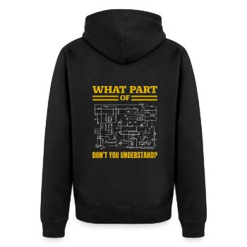 Welcher Teil von verstehst du nicht, Funny Electrici - Unisex Premium Bio Zip Hoodie - Schwarz - Hinten - Nico (187cm)