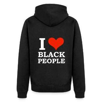 J’aime les noirs Noir est beau Black Pride - Veste à capuche bio Premium Unisexe - noir - Dos - Nico (187cm)