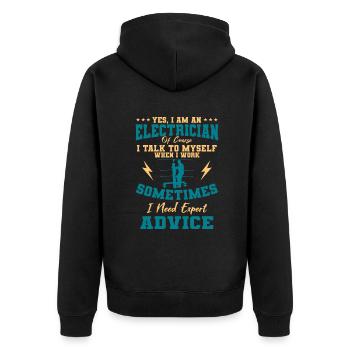 Electrician Electricity Lineman Wiring Electrical - Unisex Premium Organic Zip Hoodie - black - Back - Nico (187cm)