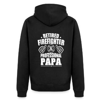 Mens Retired Firefighter & Papa Retirement Gift - Unisex Premium Organic Zip Hoodie - black - Back - Nico (187cm)