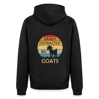 Leicht abgelenkt von Ziegen Retro Vintage Funny Goa - Unisex Premium Bio Zip Hoodie - Schwarz - Hinten - Nico (187cm)