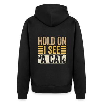 Hold On I See A Cat Funny Cat Lovers Kitten Sarcas - Unisex Premium Bio Zip Hoodie - Schwarz - Hinten - Nico (187cm)