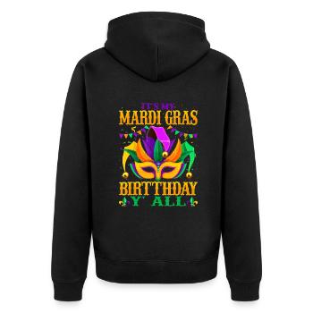 Mardi Gras Anniversaire C’est mon Mardi Gras Anniversaire Y' - Veste à capuche bio Premium Unisexe - noir - Dos - Nico (187cm)
