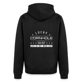Lucky Cornhole Idee Spieler Sack Sitzsack Rasen Spiel - Unisex Premium Bio Zip Hoodie - Schwarz - Hinten - Nico (187cm)