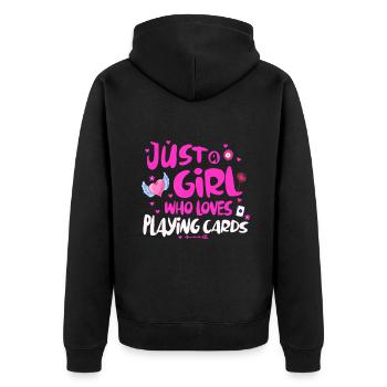 Juste une fille qui aime jouer aux cartes - Veste à capuche bio Premium Unisexe - noir - Dos - Nico (187cm)