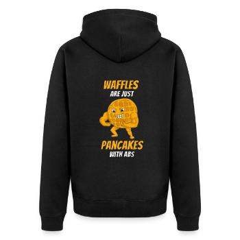 Waffeln sind nur Pfannkuchen mit Bauchmuskeln - Unisex Premium Bio Zip Hoodie - Schwarz - Hinten - Nico (187cm)